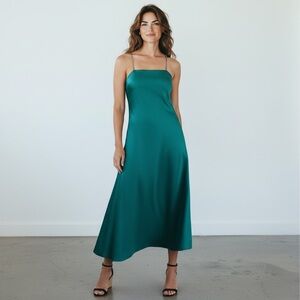 🌴 Banana Republic Teal 100% Cotton Teal Green Spaghetti Strap Midi Dress